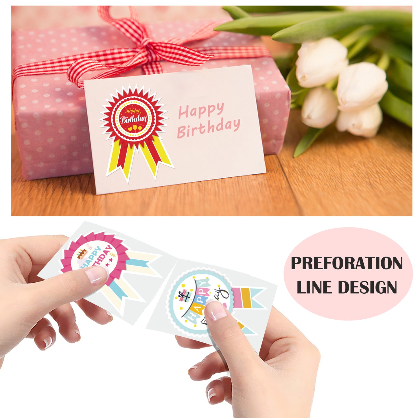 HomeDoReMi Happy Birthday Stickers for Kids 200Pcs, Painted Palette Happy Birthday Badge, Celebrate Pattern Self Adhesive Ribbon Rewards for Kids, Size:3.7 x 2.6 inch